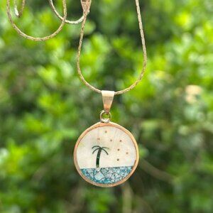 🏖️ALPACA SILVER Palm Tree Abalone Shell PENDANT NECKLACE